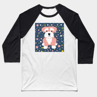 Pink Miniature Schnauzer and Stars on Blue Background Baseball T-Shirt